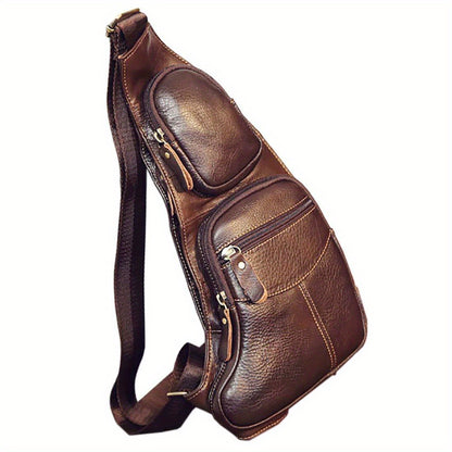 Vintage äkta läder axelväska väskor för män kvinnor ryggsäck axelväska crossbody utomhus resor vandring camping taktisk bröstväska dagsryggsäck