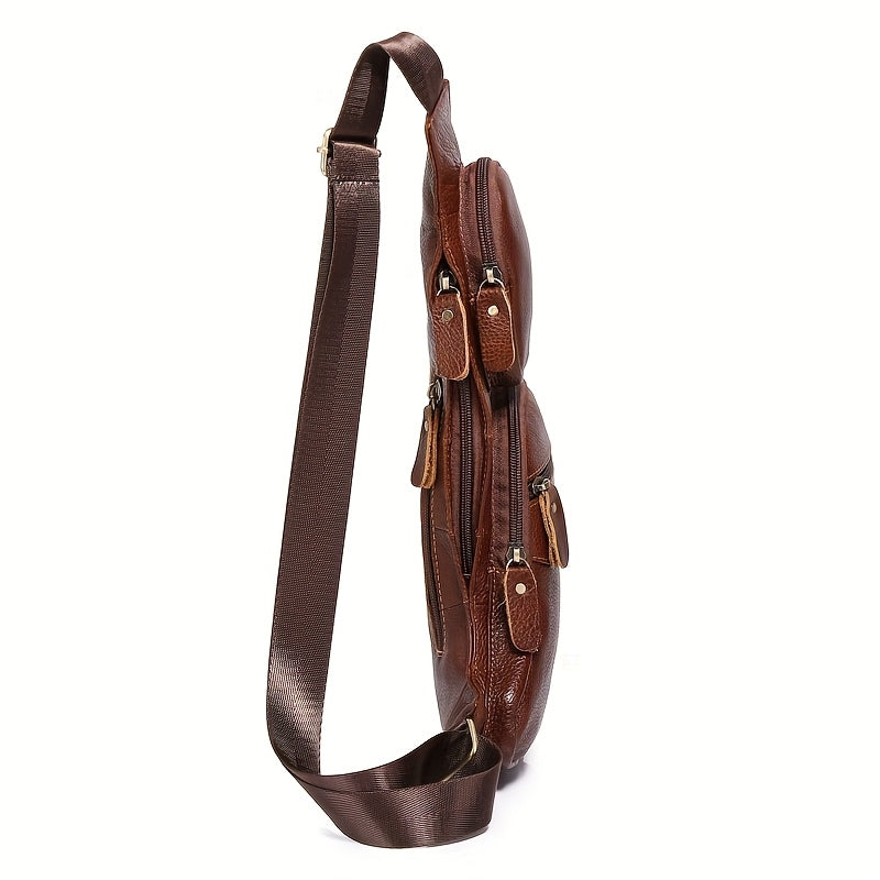 Vintage äkta läder axelväska väskor för män kvinnor ryggsäck axelväska crossbody utomhus resor vandring camping taktisk bröstväska dagsryggsäck