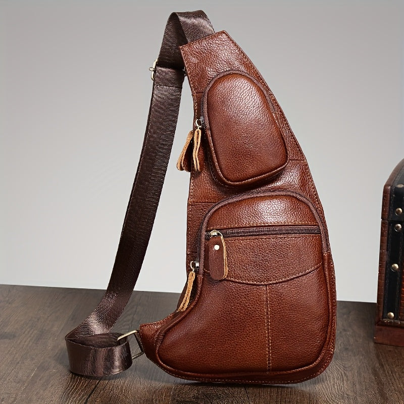 Vintage äkta läder axelväska väskor för män kvinnor ryggsäck axelväska crossbody utomhus resor vandring camping taktisk bröstväska dagsryggsäck