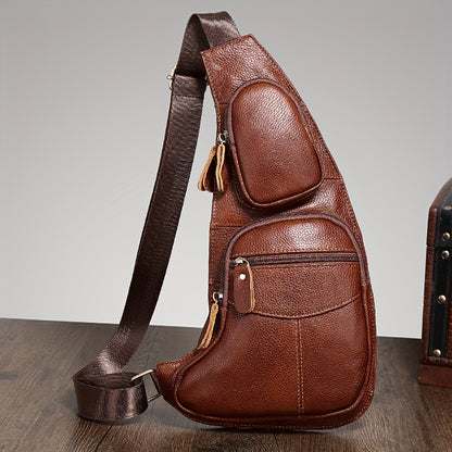 Vintage äkta läder axelväska väskor för män kvinnor ryggsäck axelväska crossbody utomhus resor vandring camping taktisk bröstväska dagsryggsäck