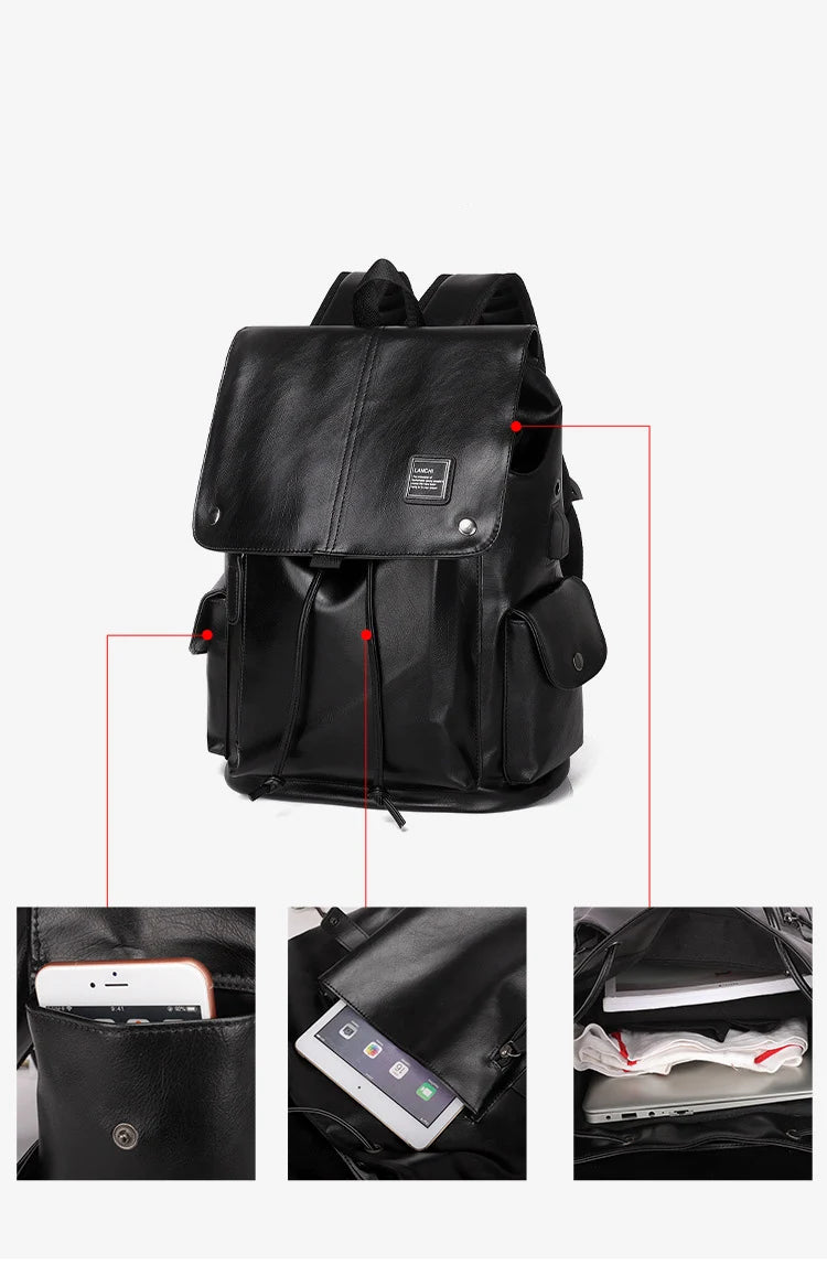 Fashion Luxury Brand Men Backpack Leather School Backpack Bag Fashion Waterproof Travel Bag Casual Leather Book bag Male