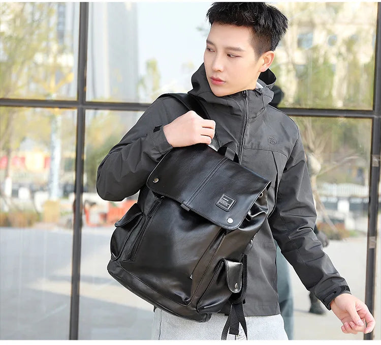 Fashion Luxury Brand Men Backpack Leather School Backpack Bag Fashion Waterproof Travel Bag Casual Leather Book bag Male