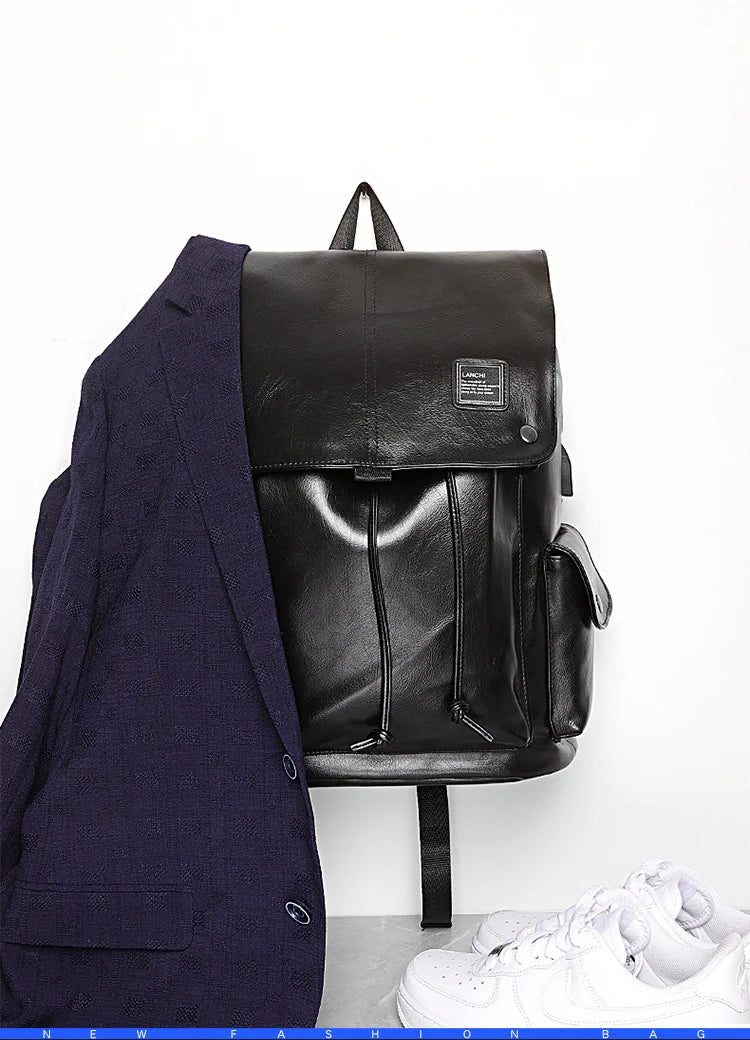 Fashion Luxury Brand Men Backpack Leather School Backpack Bag Fashion Waterproof Travel Bag Casual Leather Book bag Male