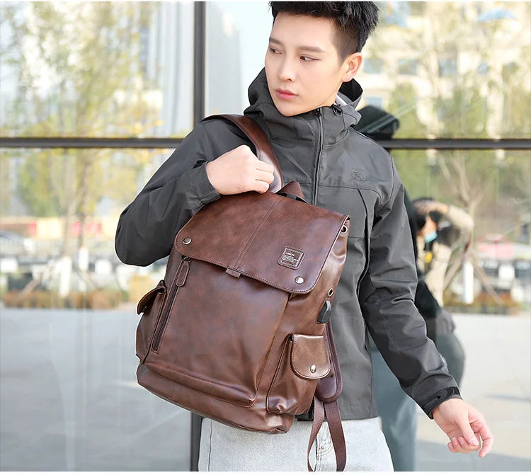 Fashion Luxury Brand Men Backpack Leather School Backpack Bag Fashion Waterproof Travel Bag Casual Leather Book bag Male