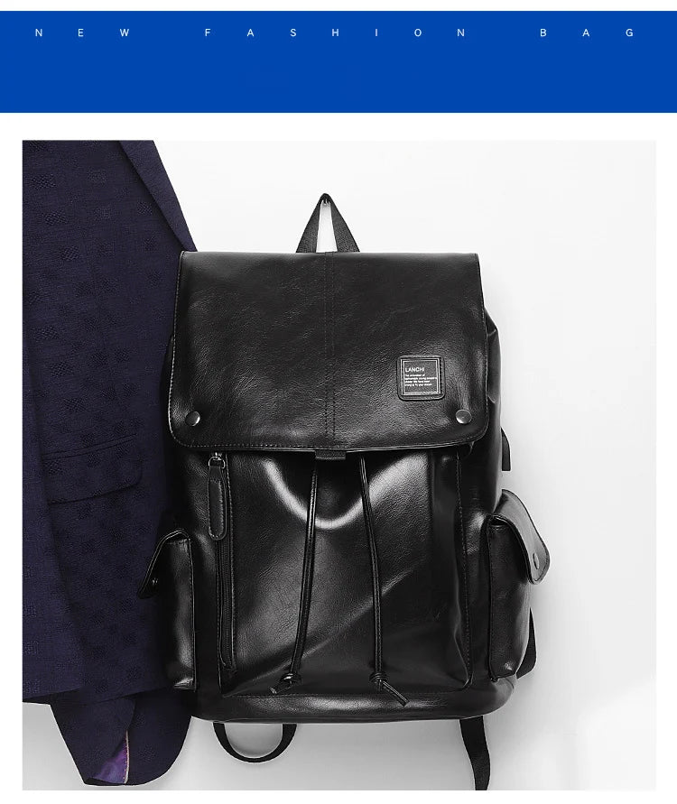 Fashion Luxury Brand Men Backpack Leather School Backpack Bag Fashion Waterproof Travel Bag Casual Leather Book bag Male