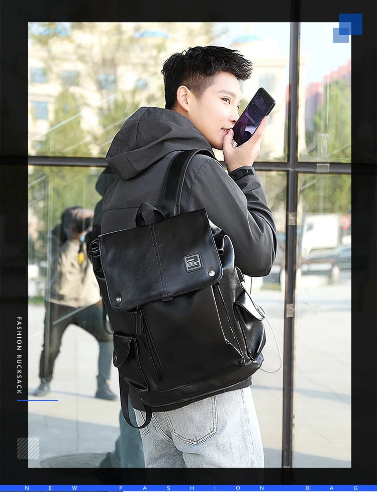 Fashion Luxury Brand Men Backpack Leather School Backpack Bag Fashion Waterproof Travel Bag Casual Leather Book bag Male