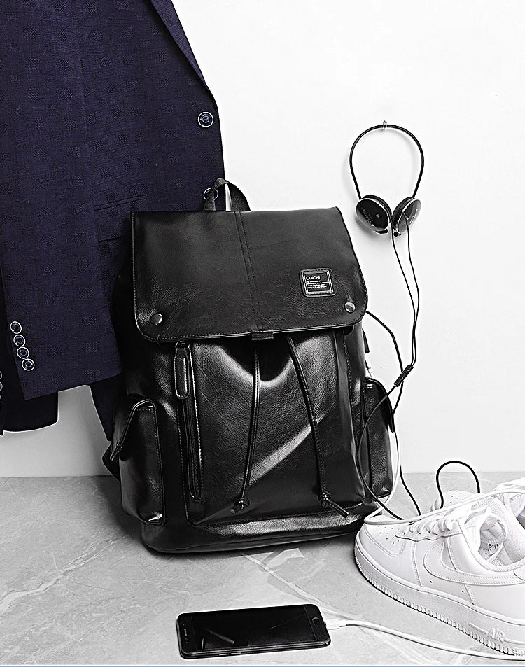 Fashion Luxury Brand Men Backpack Leather School Backpack Bag Fashion Waterproof Travel Bag Casual Leather Book bag Male