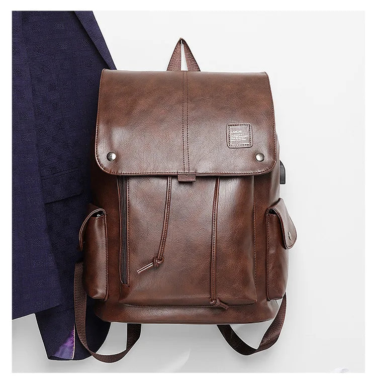 Fashion Luxury Brand Men Backpack Leather School Backpack Bag Fashion Waterproof Travel Bag Casual Leather Book bag Male