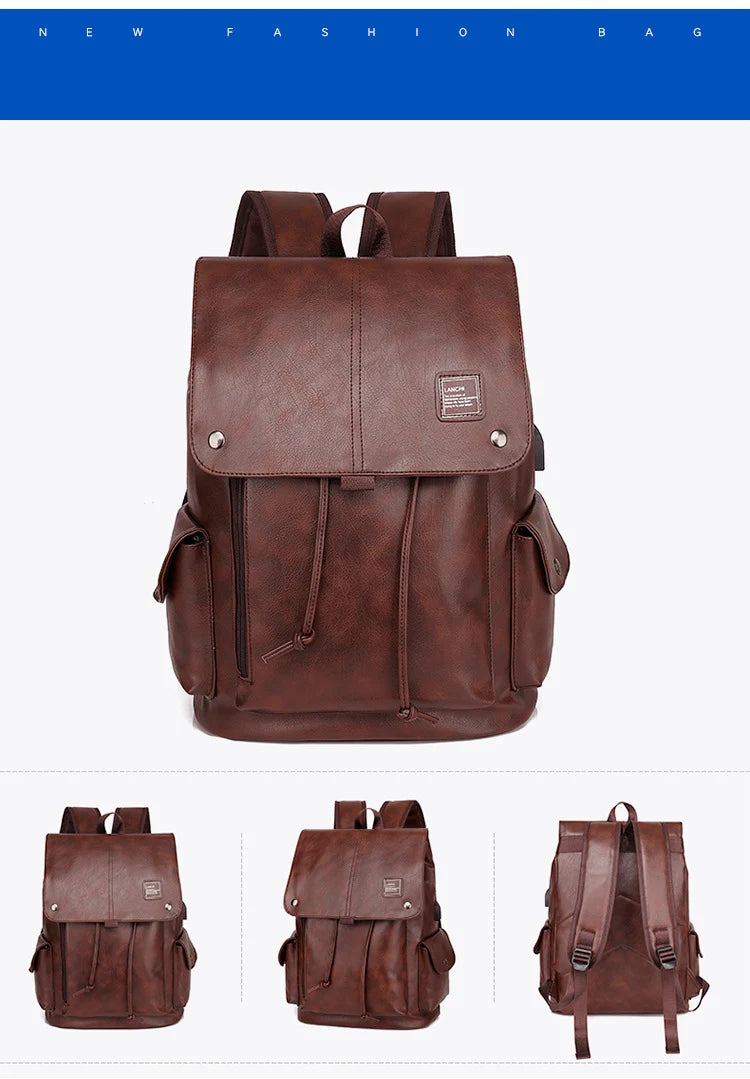 Fashion Luxury Brand Men Backpack Leather School Backpack Bag Fashion Waterproof Travel Bag Casual Leather Book bag Male
