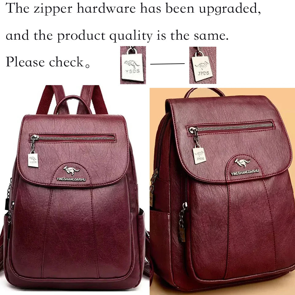 Women 's Backpack 2022 New High Quality Soft Leather Leisure Travel Large Capacity School Bags for Teenage Girls Black Mochila