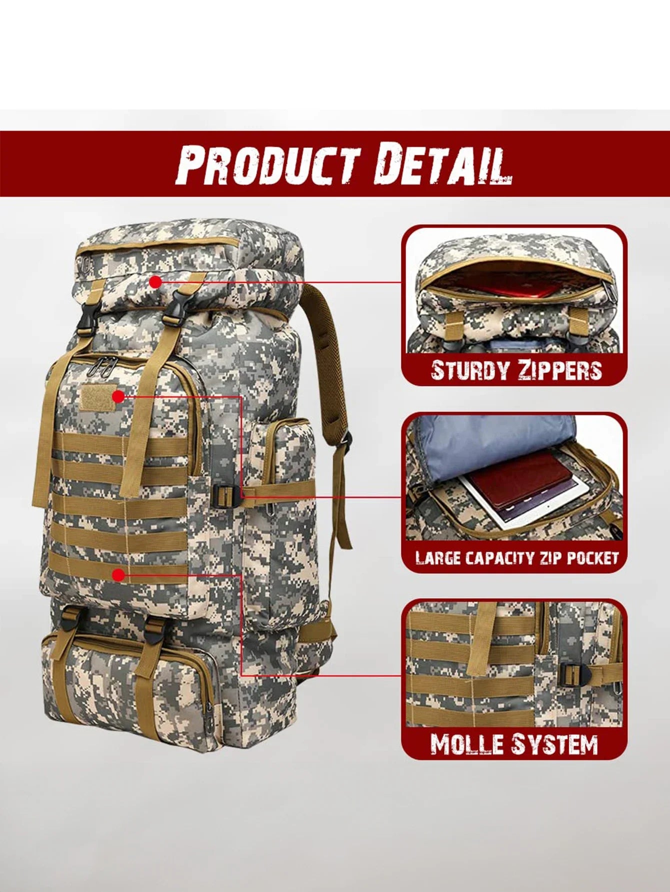 80L/100L  Mountaineering Bag Climb Bag Tactical Backpacks Large Backpack Outdoors Hiking Camping Travel Bags