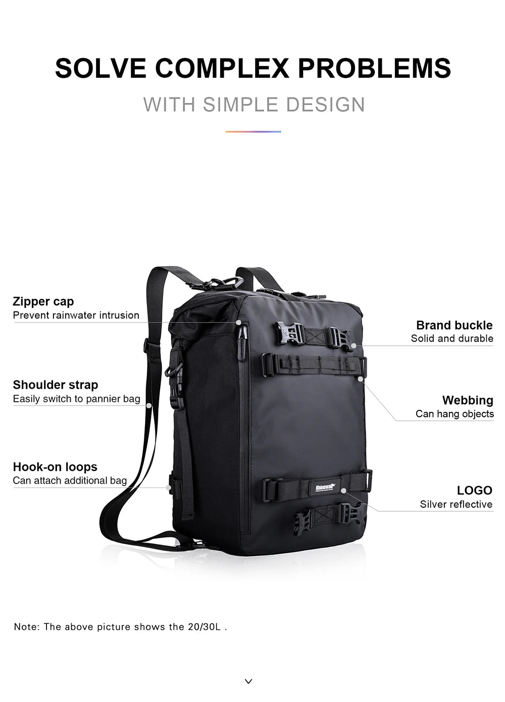 Rhinowalk Motorcycle Rear Seat Bag 10L Or 20L Or 30L Waterproof Saddle Side Bag Luggage Pack MultiFunction Shoulder Bag Backpack