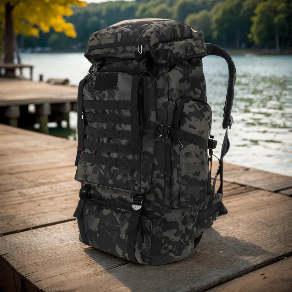 80L Tactical Bag Large Capacity Camouflage Mountaineering Backpack Waterproof Climbing Rucksack Oxford Cloth Sports Knapsack