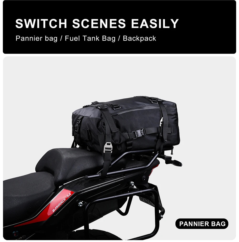 Rhinowalk Motorcycle Rear Seat Bag 10L Or 20L Or 30L Waterproof Saddle Side Bag Luggage Pack MultiFunction Shoulder Bag Backpack
