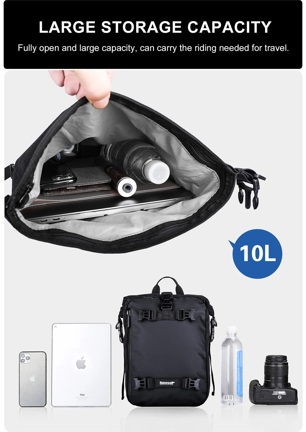 Rhinowalk Motorcycle Rear Seat Bag 10L Or 20L Or 30L Waterproof Saddle Side Bag Luggage Pack MultiFunction Shoulder Bag Backpack