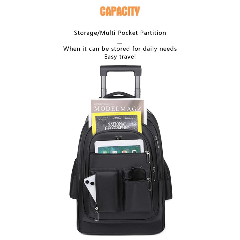 Rolling Backpack for Adults Travel Laptop Backpack with Wheels Carry on Luggage for Business Trip College Commute