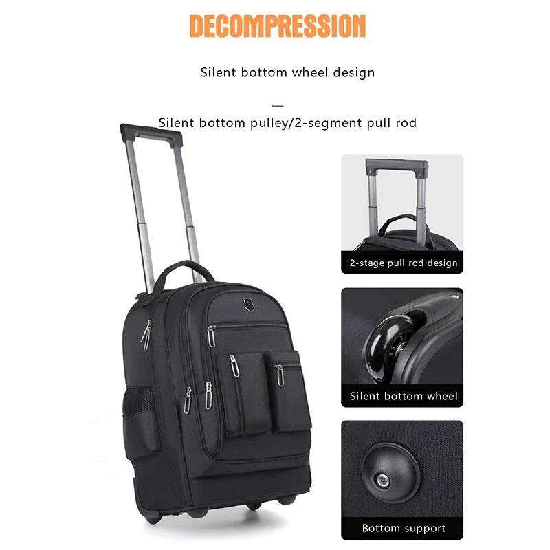 Rolling Backpack for Adults Travel Laptop Backpack with Wheels Carry on Luggage for Business Trip College Commute