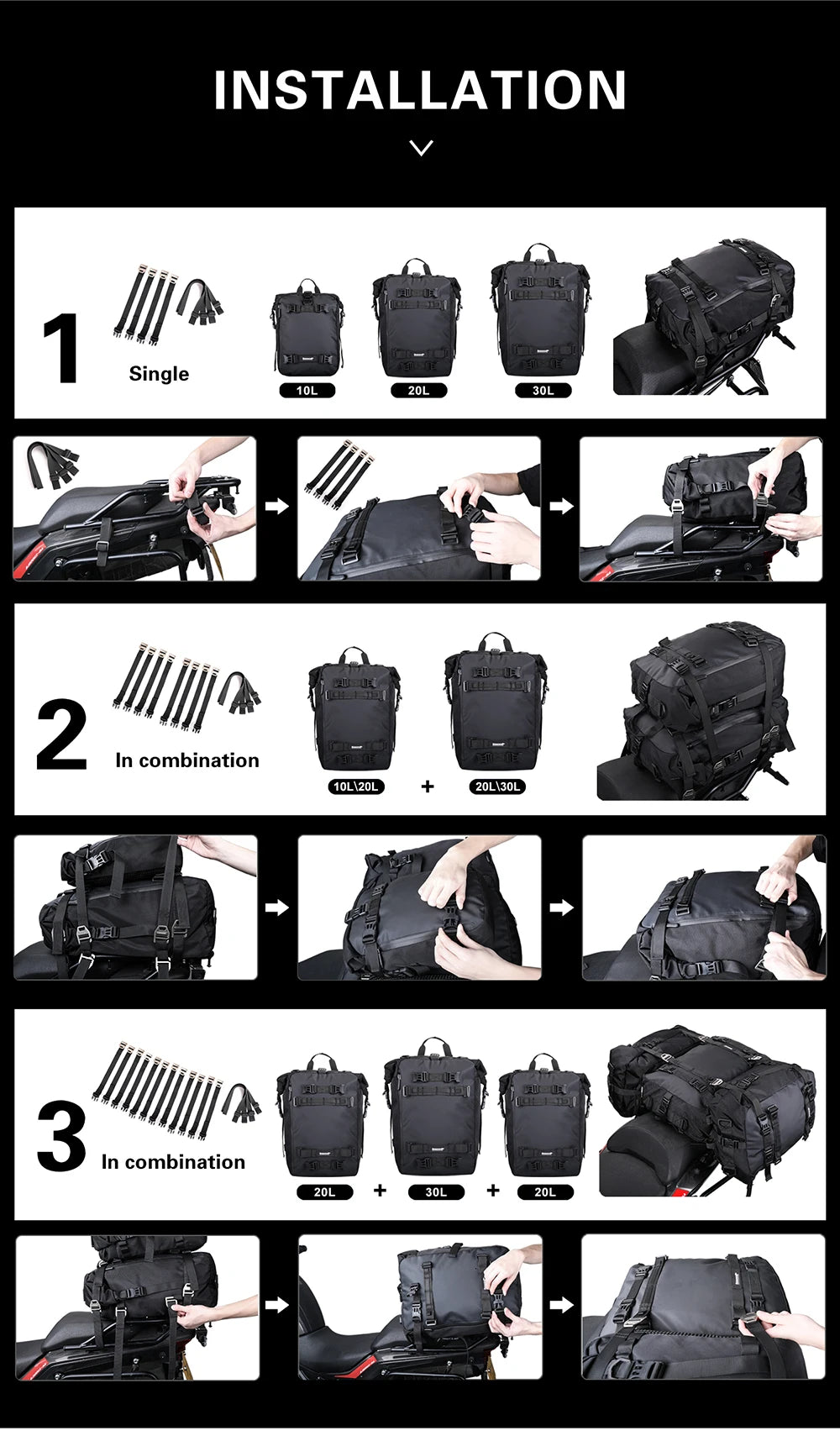 Rhinowalk Motorcycle Rear Seat Bag 10L Or 20L Or 30L Waterproof Saddle Side Bag Luggage Pack MultiFunction Shoulder Bag Backpack