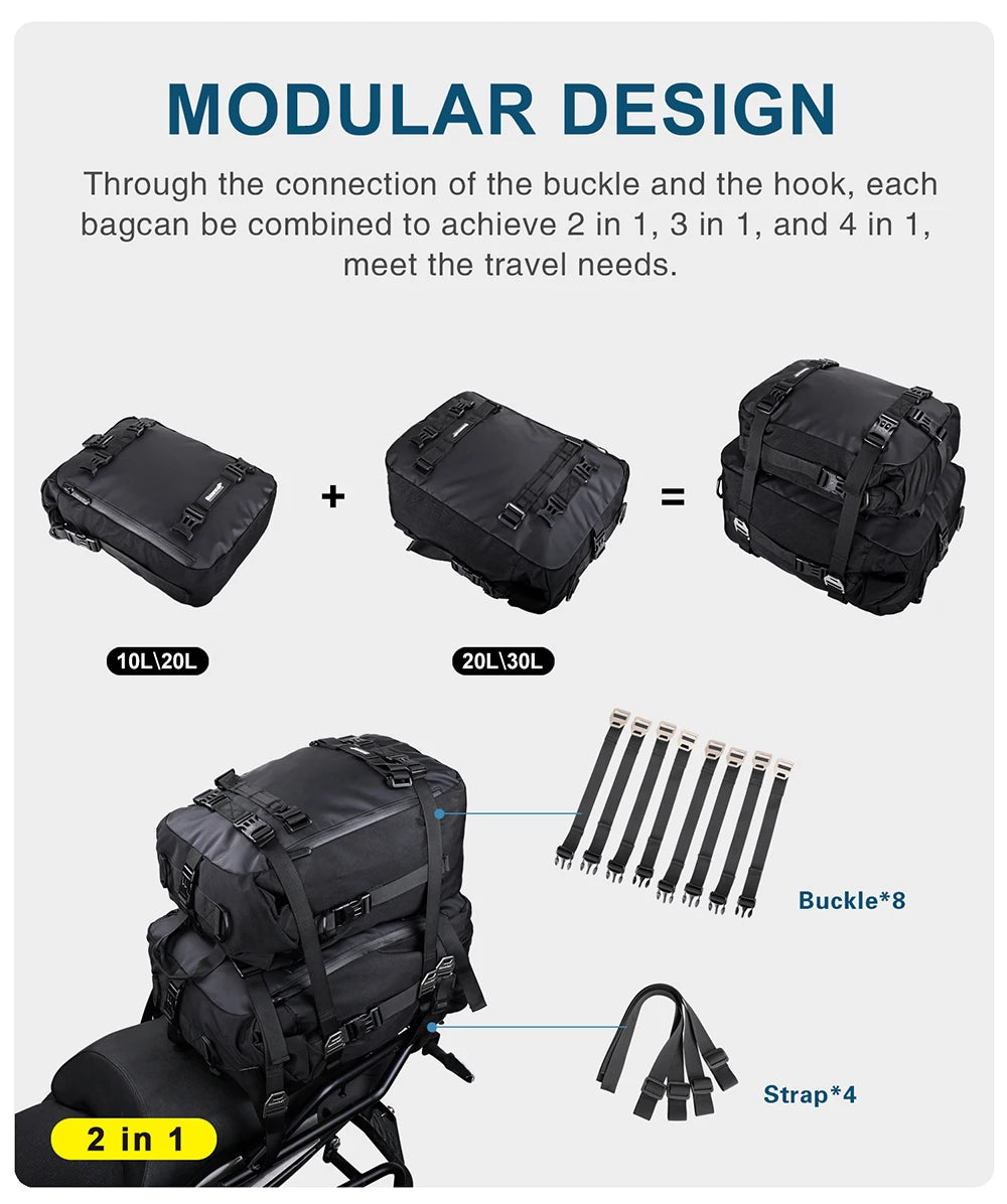 Rhinowalk Motorcycle Rear Seat Bag 10L Or 20L Or 30L Waterproof Saddle Side Bag Luggage Pack MultiFunction Shoulder Bag Backpack