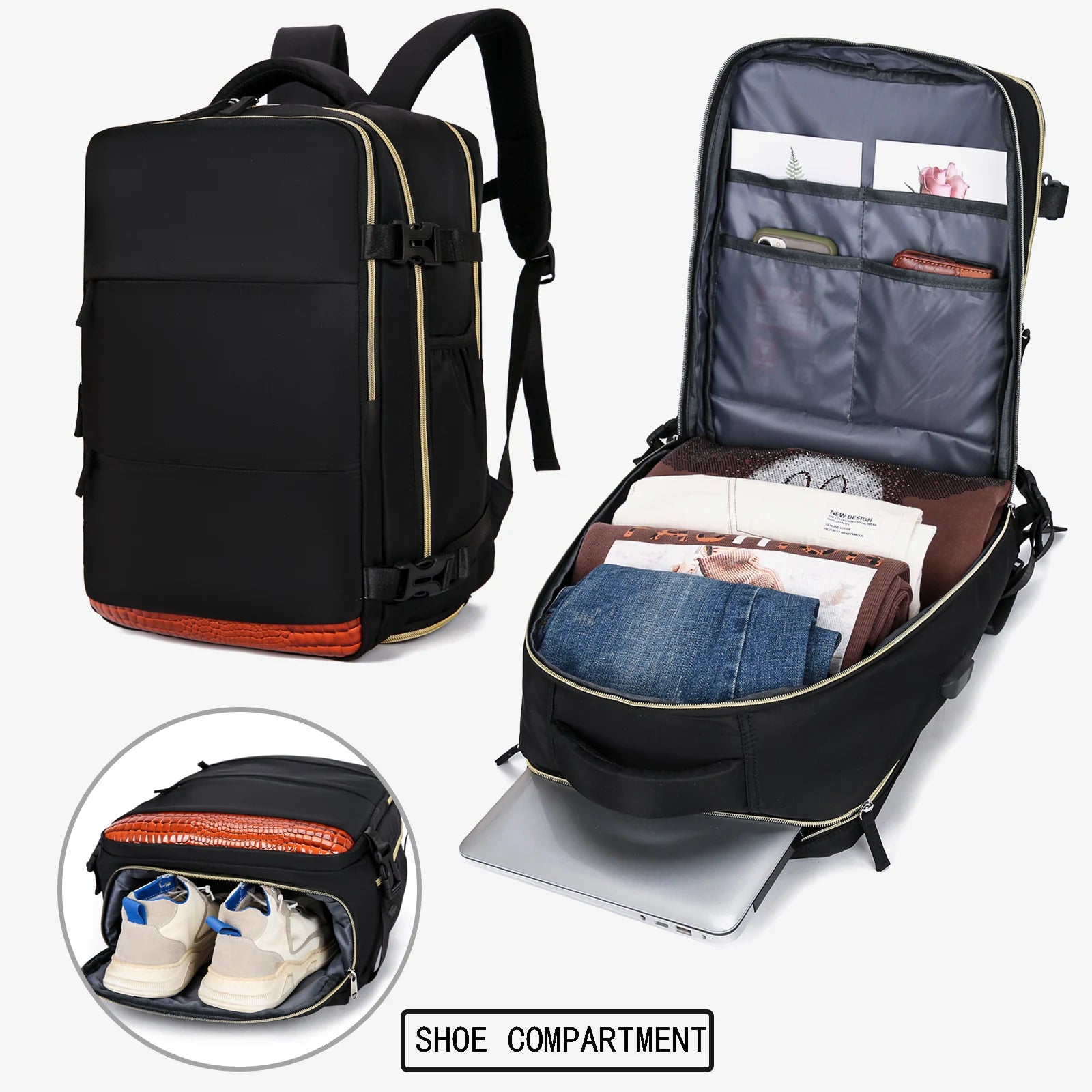 Large Capacity Travel Backpack Multifunctional Laptop Schoolbag Outdoor Sports Daypack Luggage Bag With Shoes Compartment