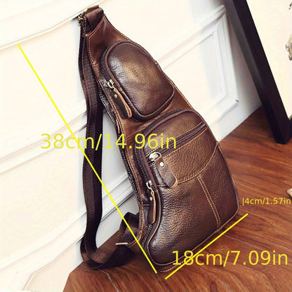 Vintage äkta läder axelväska väskor för män kvinnor ryggsäck axelväska crossbody utomhus resor vandring camping taktisk bröstväska dagsryggsäck